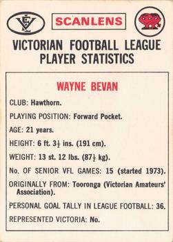 1974 Scanlens VFL #4 Wayne Bevan Back